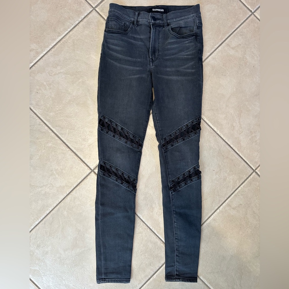 Express Grey Lace Cut-Out Jeans